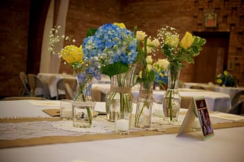minneapolis wedding flowers centerpiece blue yellow palette