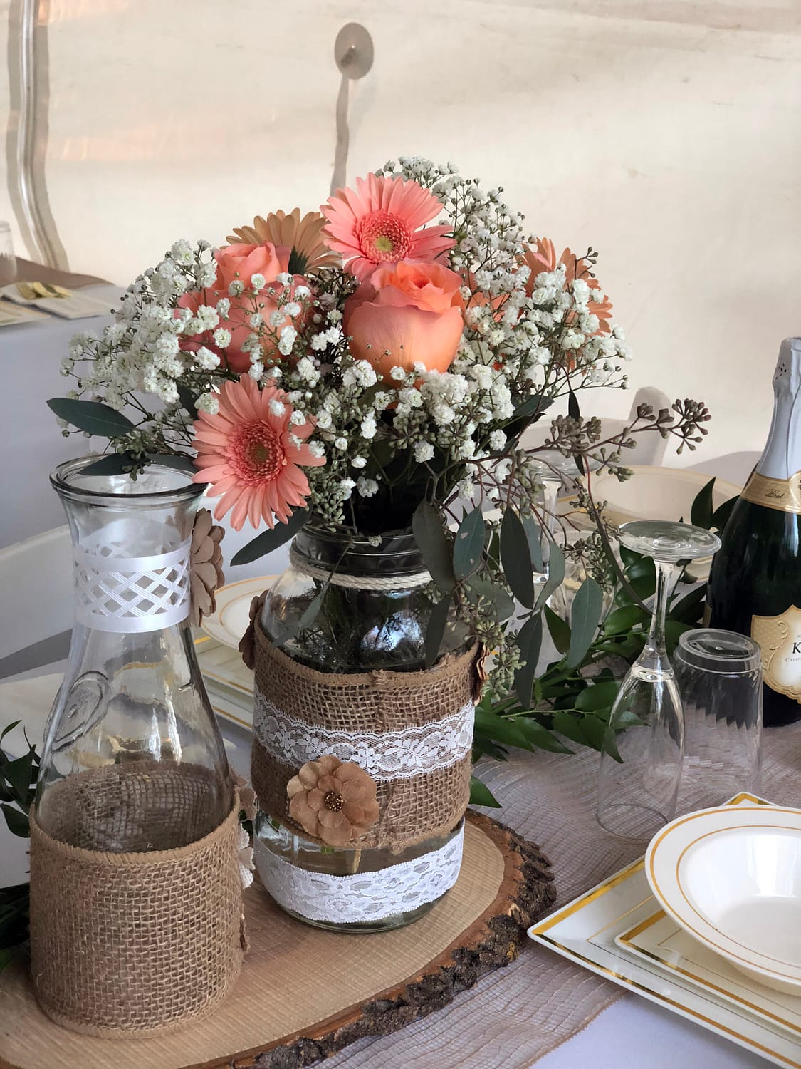 maple grove private home wedding reception centerpieces flowers mason jars